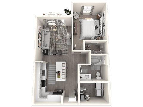 a 3d floor plan of a bedroom and a bathroom